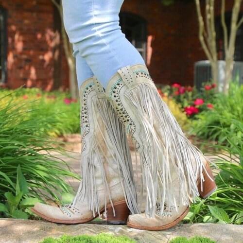 2021 Women Shorts Boots Nice Pointed Toe Low Heel Side Women Boot Fashion Tassel Ethnic Style Ankle Boots Shoes Woman