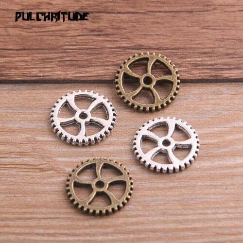 10Pcs 18mm Two Color Metal Alloy Machinery Round Gear Pendant Jewelry Charm Jewelry Gear Findings