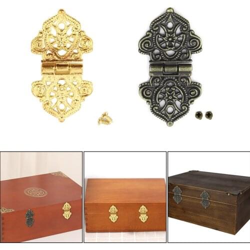 2pcs Small Decorative Jewelry Wooden Box Cabinet Door Butt Hinges Antique Bronze Lace Hinge with Nails Furniture Accessories