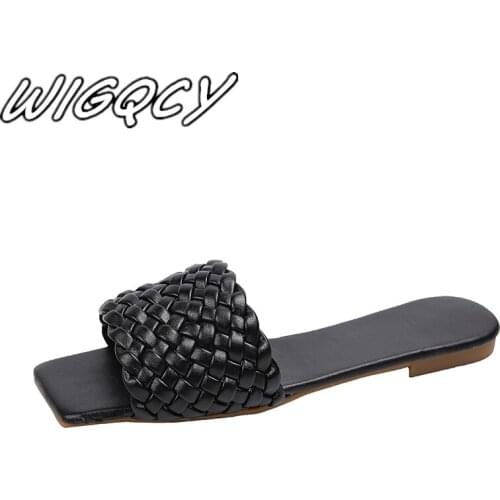 2021 Fashion Temperament Braided Charm Open-toe Flat Slippers Set Foot Vacation Beach Sandals Casual Flip Flops Women Shoes