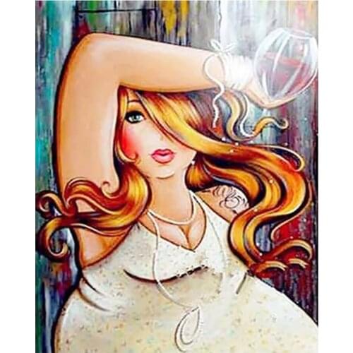 5D DIY women fat portrait wine Diamond Painting Cross Stitch Full Drill New Mosaic Embroidery simple home decorative