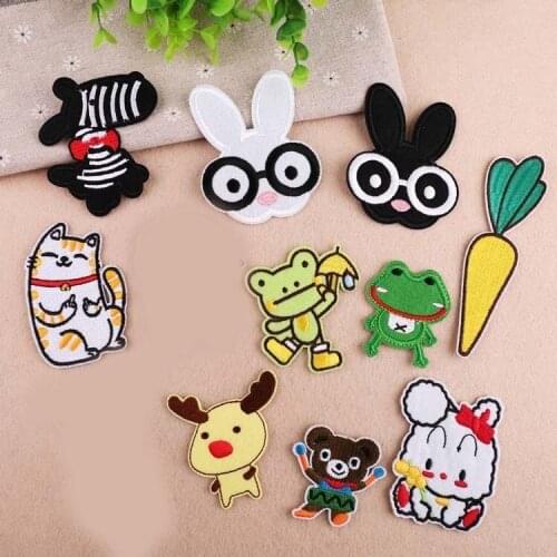 PGY 1PCS Cartoon Frog zebra Embroidery Appliques Iron On Patches for Clothing Rabbit Head Stickers Cute Animal Badges Parches