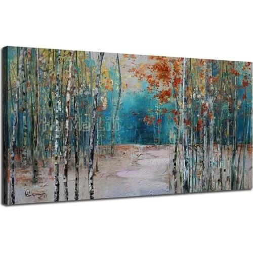 Birch Blue Forest Landscape Modern Natural Art Engraving Oil Painting Wall Home Decoration