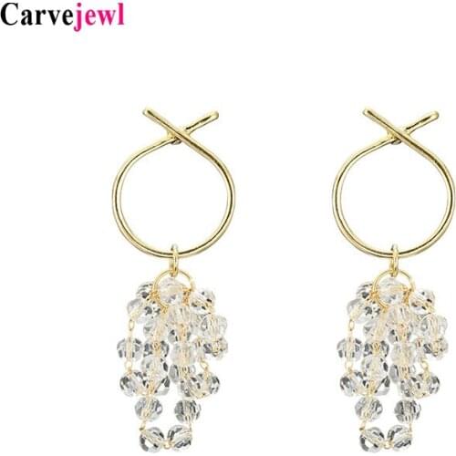 Carvejewl Simple Big circle Drop dangle Earrings faceted glass beads cluster pendant earrings for women jewelry European earing