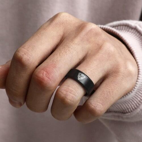 MANGOSKY8mm Black Titanium Skull Celtic knot Ring For Men and Women