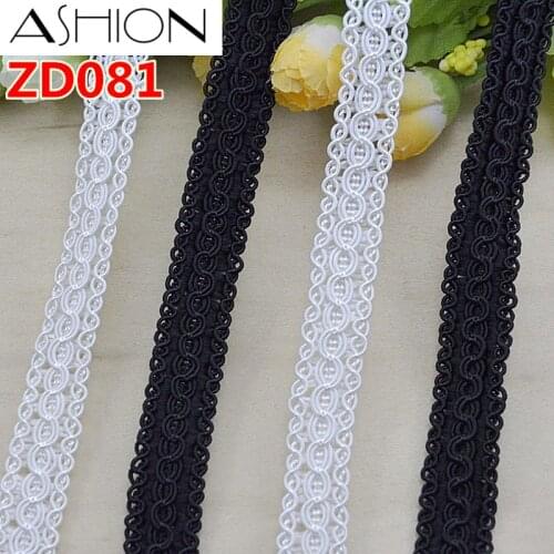 CHICKNIT Width 15mm polyester lace trim Curve Lace ribbon braided with black and white ZD081