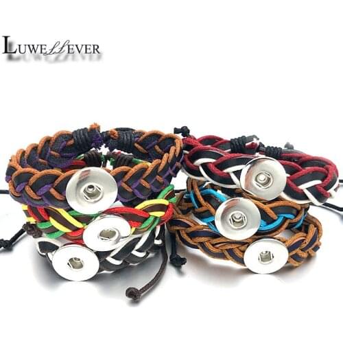 Luwellever 045 Original Hand Weave Genuine Leather Fashion 18mm Snap Button Bracelet Bangle Chram Jewelry For Women Gift