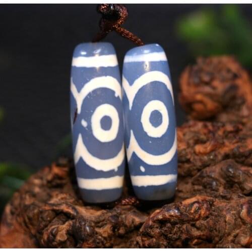 No.210402A8 A Pair of Magic Power Tibetan Old Agate Blue Color Lotus Heart 3 Eye dZi Bead Timestown Saurce Top Quality Promise