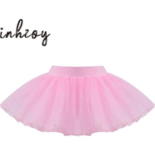 Kids Girls Ballet Tutu Skirt Dancewear High Waist Elastic Waistband Mini Tulle Skirts For Jazz Ballet Ballroom Dance Costumes