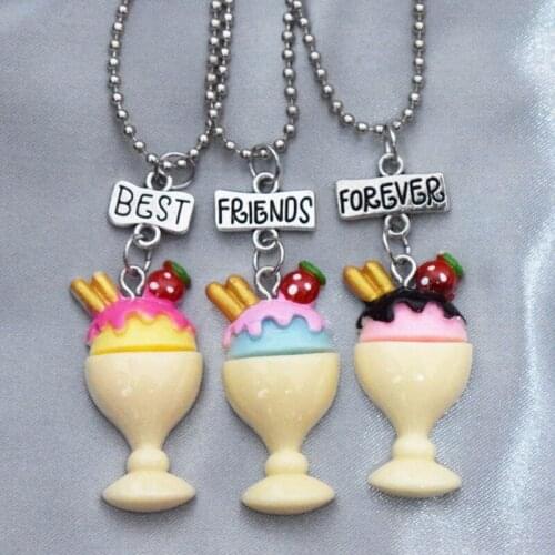 Strawberry Ice Cream Cup Pendant Necklace Children BFF 3 Best Friends Forever Friendship Jewelry Gifts For Kids 3PCS/Set