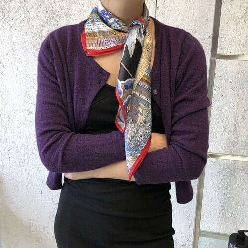 Luxury 100% Silk Scarf Shiny Bandana Women Fashion Aztec Tribal Style Jungle Forest Night Headscarf Kerchief Hairband 65*65cm