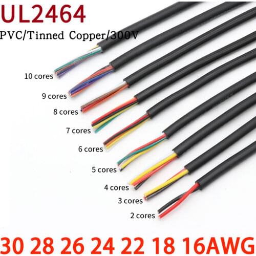 5M 10M UL2464 Sheathed Wire 30 28 26 24 22 20 18 16AWG Copper Signal Cable 2 3 4 5 6 7 8 9 10 Cores Soft Electronic Audio Wires