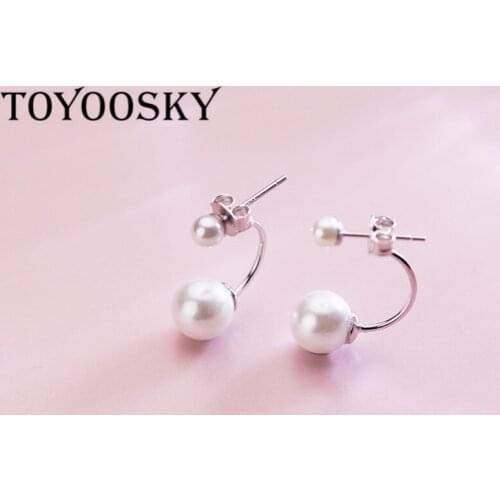 TOYOOSKY 925 Sterling Silver Earrings Korean Fashion Beadeds Pearl Dangle Earrings Short Drop Earrings Jewelry Brincos