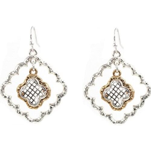 Symmetric quadrangle Filigree Shape Women Classic Water Drop Earrings