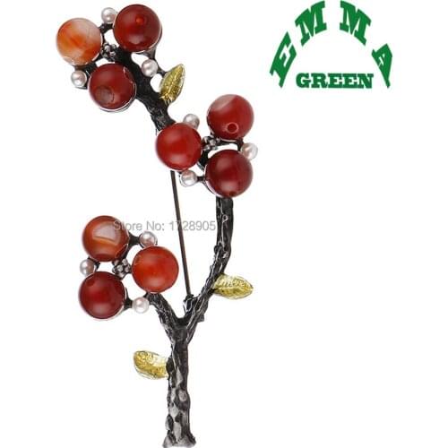3D Vintage Red Cherry Branch Brooch Pin Collar Corsage Pins Shirt Badge Vintage Jewelry Gift for Women