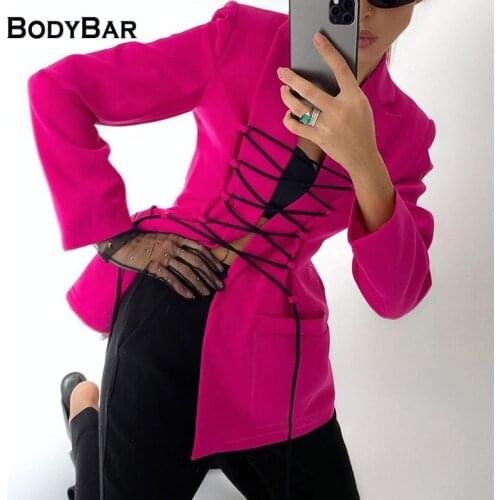 High Quality Lace-Up Suit Coat 2021 Autumn Spring New Blazers Ladies Office Sexy Blazer Long Sleeves Pure Color Party Outerwears