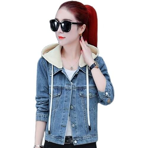 Large Size Denim Jacket Women 2021Spring Autumn Cowboy Overcoat Ladies Embroidery Letter Jackets Hooded Panelled Jacket 5XLB1092