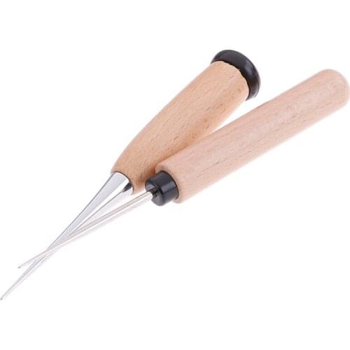1PC Wooden Handle Sewing Stitching Punching Leather Craft Awl Tool Hole Maker