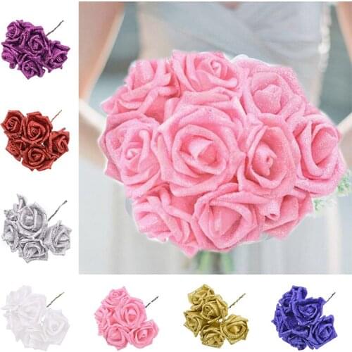 10/20pcs Glitter Foam Rose Artificial Flower Home Decor Fake Roses Festival Wedding Decorations Party Bridal Bouquet Supplies
