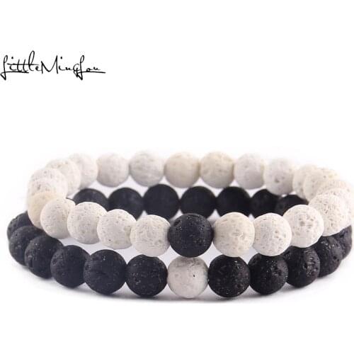 2Pcs/Set Natural stone dyeing lava beads Couple Lovers best friend bracelet women yoga Yin Yang Beaded Bracelets Bangles for men