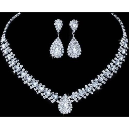 2 PCS of luxury wedding jewelry set ladies hanging earrings teardrop necklace bride engagement jewelry
