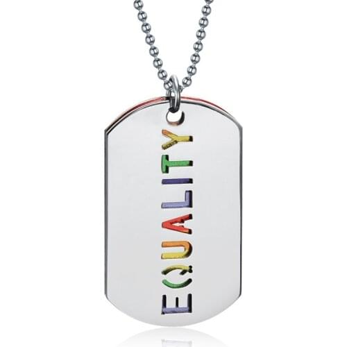 2021 LGBT Trendy Titanium Steel Material Rainbow Pendant Silk Screen EQUALITY Simple Style Tag Necklace Suitable For Couples