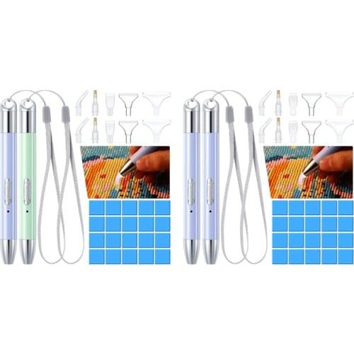 34 Pcs Diamond Painting LED Drill Pen Set Tools with Pen Heads Storage Case for DIY Crafts