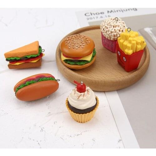4pcs Funny Cute Cartoon Foods Women Earrings hamburger Hot Dog Popcorn Fries Bag Keychain Earrings Girls Jewelry Accessories