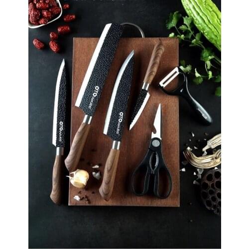6 Pcs Premium Stainless Steel Kitchen Cutlery Knife Set with kitchen knife ,Sashimi, fruit knife,Scissors, Ceramic melon planer