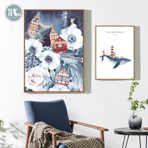 Watercolor Animals Whale Posters and Prints Canvas Art Painting Wall Art Nursery Decorative Picture Nordic Style Kids Decoration
