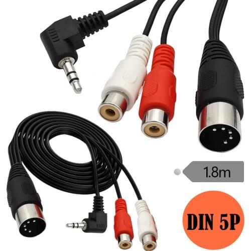 MIDI DIN 5P 5PIN Male to 2 RCA Female +3.5mm 90 Degree Right Angle 3.5mm RCA Male Audio Cable 1.8M 6FT