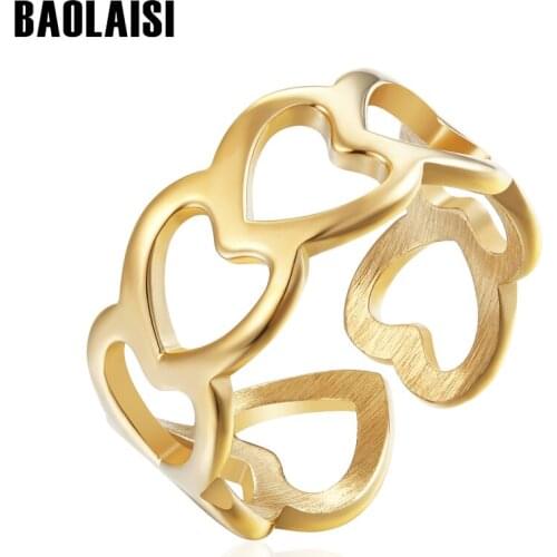 BAOLAISI Romantic Gold Silver Color Heart to Heart Ring Stainless Steel Cheap Rings For Women Wedding Fashion Jewelry