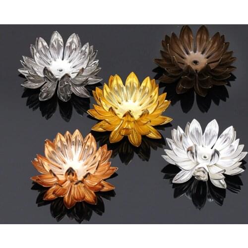 10pcs 30mm Lotus Flower Beads Caps Brass Filigree Flowers Base Bead Cap Charms Pendants for Jewelry Making Craft Components DIY