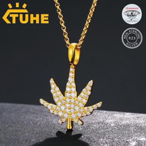 Fashion Top Quality 100% 925 Sterling Silver Leaves Moissanite Pendant Necklace For Men Hip Hop Jewelry Women 2021 Wedding