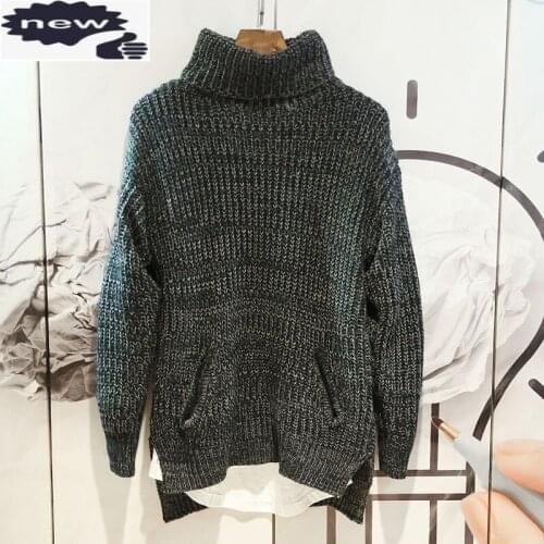 Men Turtleneck Autumn Winter Mixed Color Slim Warm Pullovers Tops Gray Casual Long Sleeve Knitting Sweaters M-3XL