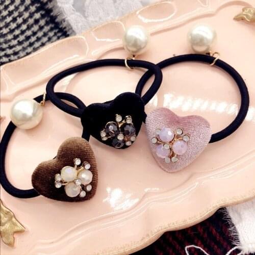 Elegance Pleuche Crystal Pearl Elastic Hair Band Hair Rope Women Girls Fashion heart-shaped Headwear Headbands Hair Accessories