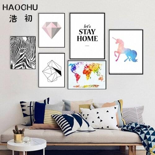 HAOCHU Nordic Minimalist Typography Quote Geometric Diamond Abstract Zebra Art Print Canvas Painting Wall Posters For Home Decor