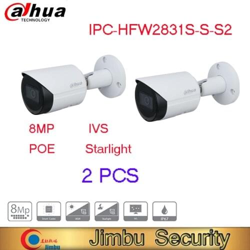 Dahua ip camera POE 8MP starlight 2PCS*IPC-HFW2831S-S-S2 Fixed-focal Bullet Network Camera interieure camara vigilancia for home