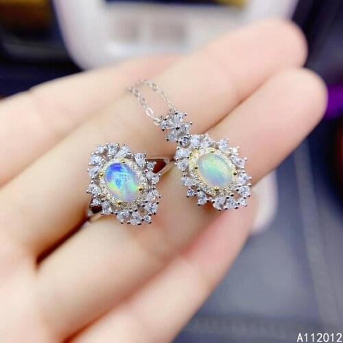 KJJEAXCMY fine jewelry natural opal 925 sterling silver trendy girl new pendant necklace chain ring suit support test