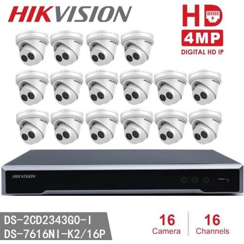 Hikvision NVR DS-7616NI-K2/16P 8MP Resolution Recording + 16pcs Hikvision DS-2CD2343G0-I 4MP EXIR CCTV Camera Security Camera