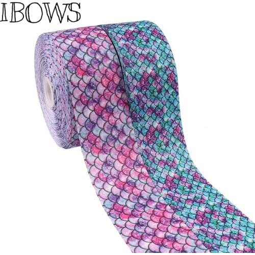 2Yards 3"(75mm)Grosgrain Ribbon Mermaid Printed Tape DIY Head Accessoris Gift Wrapping Decorative Holiday Decorations Materials