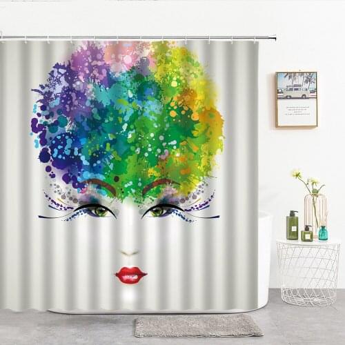 Hand Drawn Beautiful Woman Shower Curtains Fabric Watercolor Figure Painting Shower Decor Curtain For Bathroom Bathroom Products