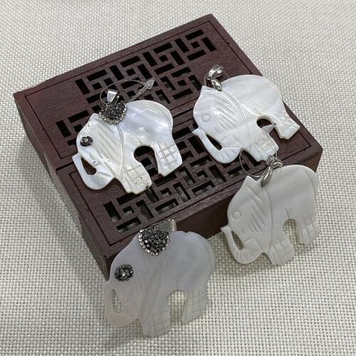 White Shell Pendant with Rhinestones and Elephant Shape Ladies Necklace Bracelet Jewelry Accessories Wholesale Handmade Gifts