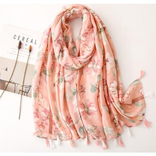 Lightweight Womens Fashion Floral Printed Spring Fall Warm Scarf Head Wrap Fringe Boho Shawls Oversized Cape Long Head Scarves