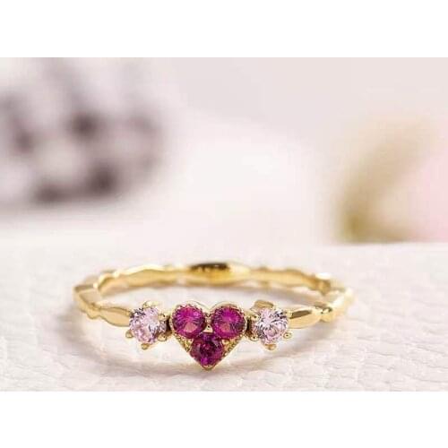 Cute Female Round Crystal Stone Ring Yellow Gold Color Thin Engagement Ring Vintage Love Heart Wedding Rings For Women