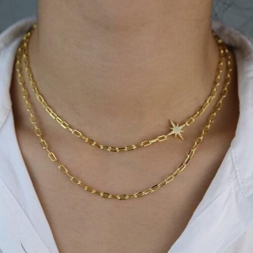 Multi layer gold chain 2020 new open link chain paper clip chain star charm choker necklace