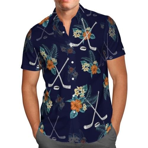 Ice Hockey Print Short Sleeve Shirts For Men Loose Cardigan Button Shirt Plus Size Hawaiian Style Summer 2021 Ventilated Shirt 1