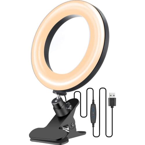Selfie Ring Light with Clamp Mount for Desk Bed Office Makeup YouTube Video Live Steam 360 Degrees Rotatable Ring Lamp Lights