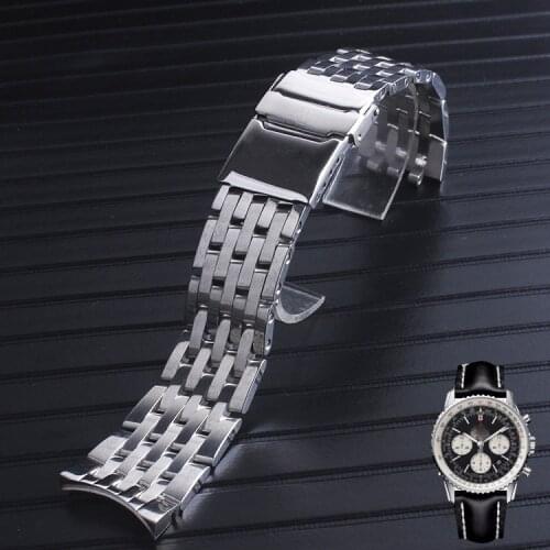 Solid 316L Stainless Steel Watchbands Silver 22mm 24mm Metal Watch Band Strap Wrist Watches Bracelet for bretiling