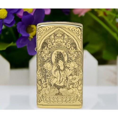 Original ZORRO Lighter Z909 Pure Copper Fine Carving Classic Pattern Narrow Size Gasoline Lighter Business Gift Outside Tool
